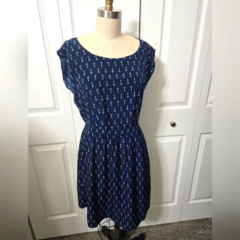 Old Navy Blue Dress Allover Key Design, Size Small, EUC